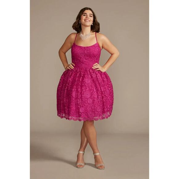 Fifteen Roses Womens Lace‎ Dress Floral Racerback Spaghetti Strap Begonia Pink 2